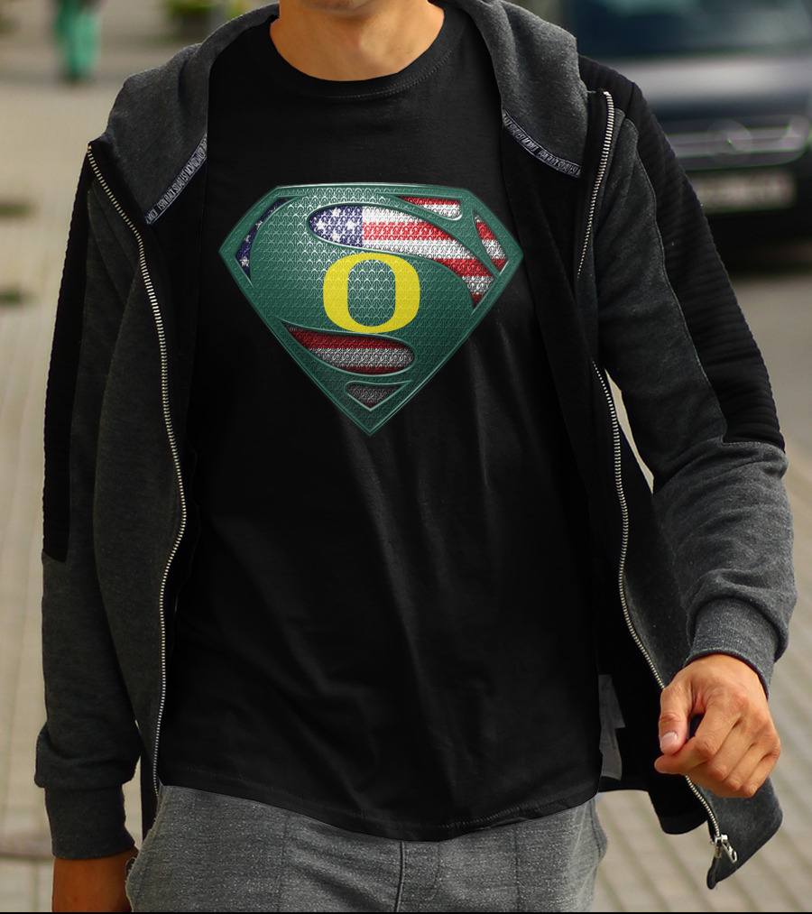 Oregon Ducks Superman Logo American Flag T-Shirt