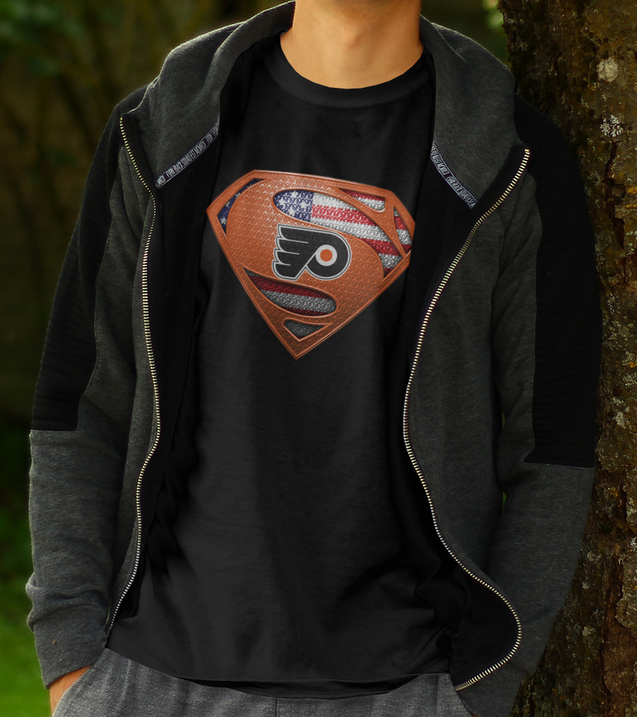 Philadelphia Flyers Superman Shield American Flag T-Shirt