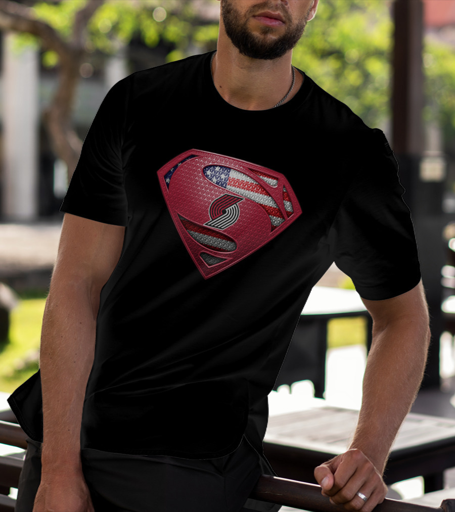 Portland Trail Blazers Superman Logo American Flag T-Shirt