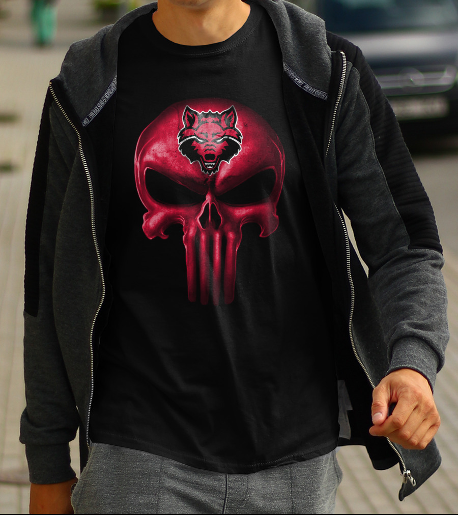 Arkansas State Red Wolves Skull Punisher T-Shirt