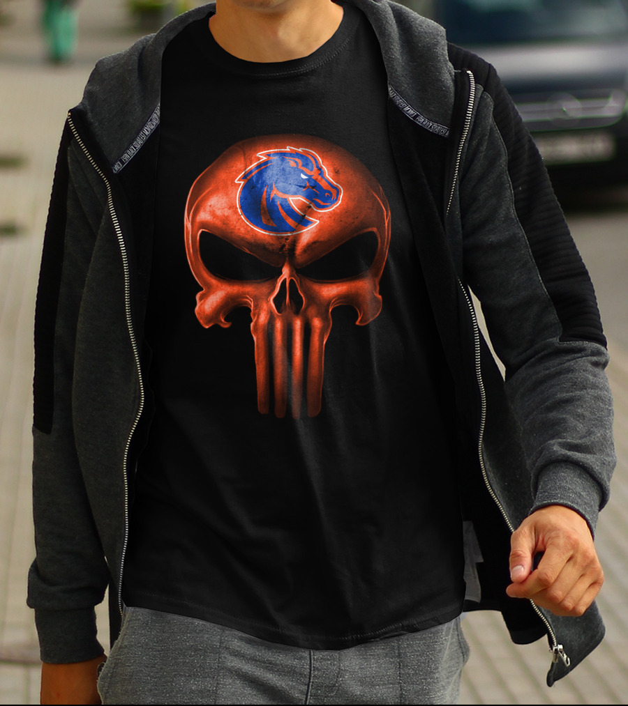 Boise State Broncos Skull Logo Punisher Inspired T-Shirt
