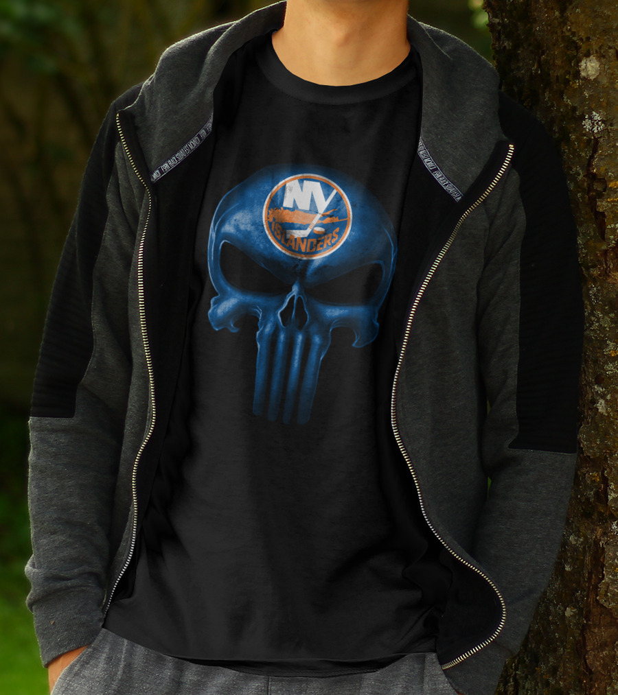 New York Islanders Skull Logo Dark Blue Punisher Style T-Shirt