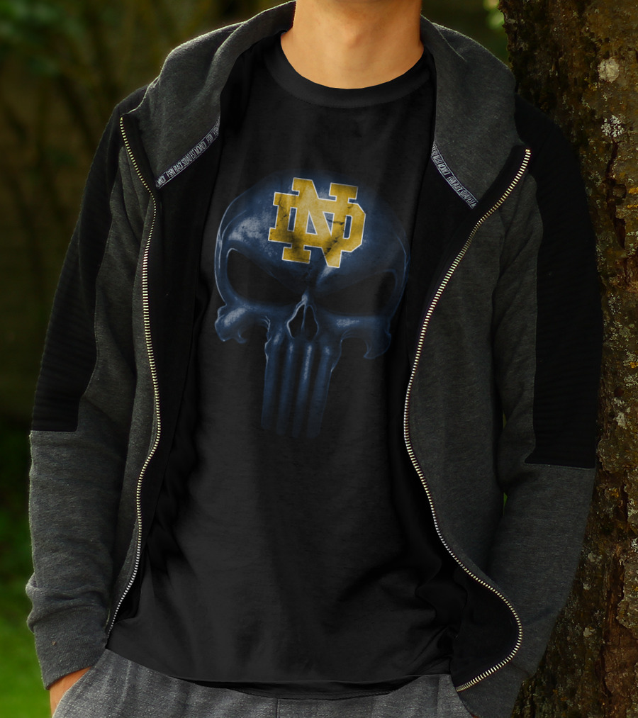 Notre Dame Fighting Irish Skull Design Nd Logo Blue And Gold T-Shirt