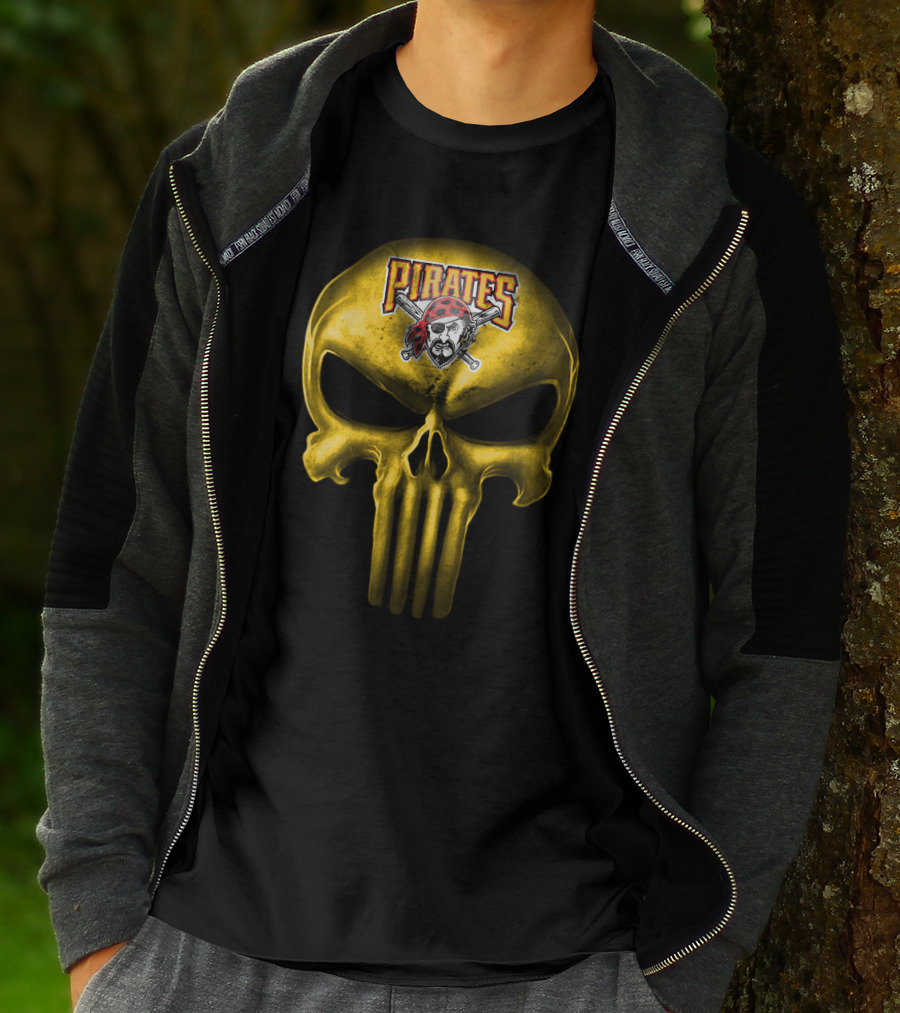 Pittsburgh Pirates Skull Punisher Logo Mashup T-Shirt