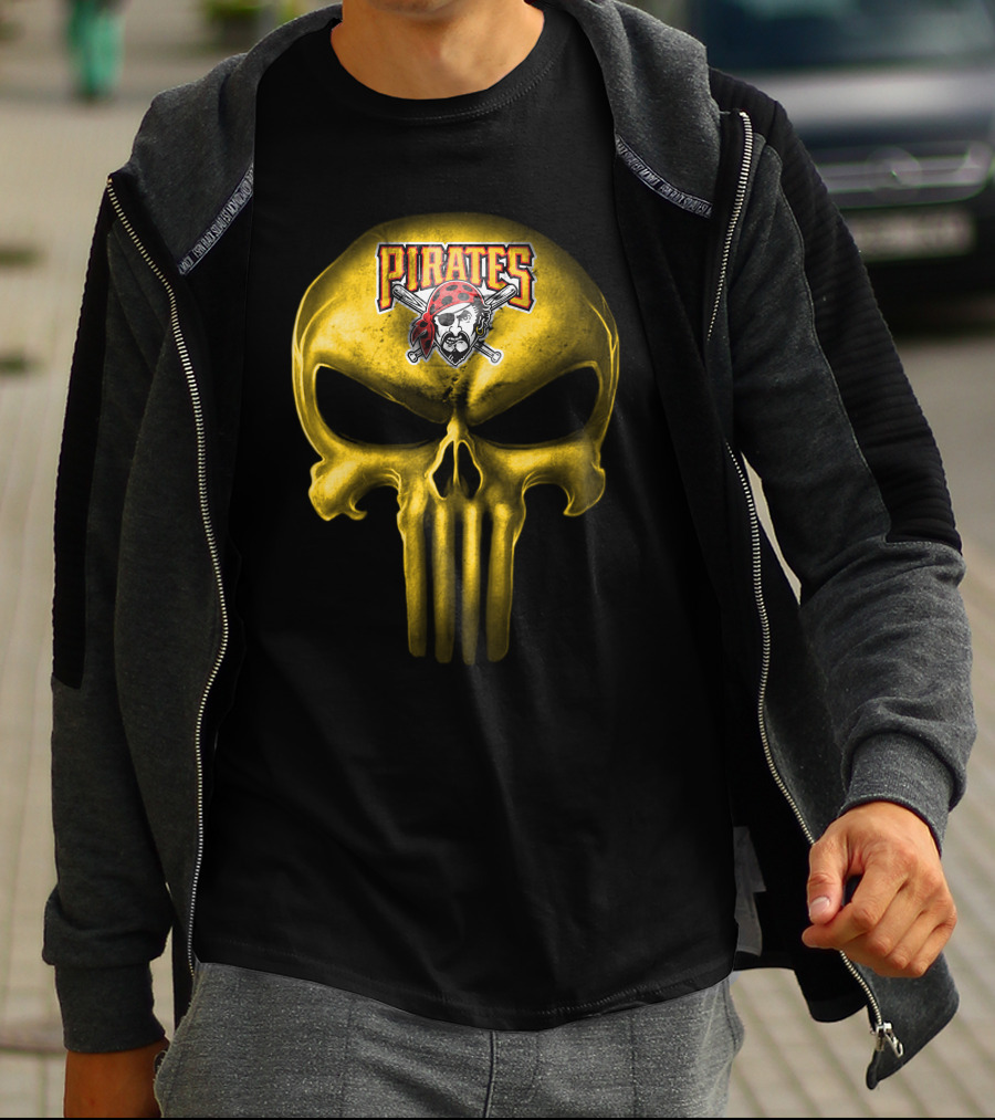 Pittsburgh Pirates Skull Punisher Logo Mashup T-Shirt