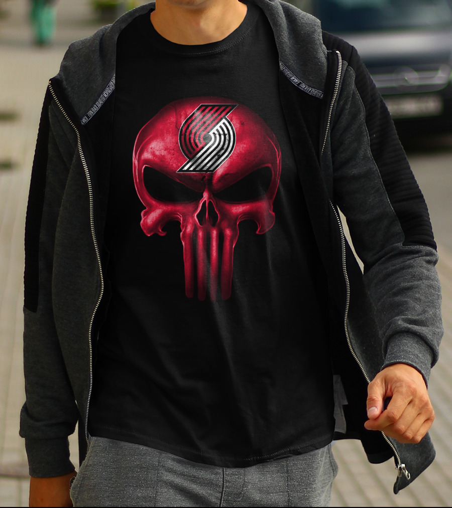 Portland Trail Blazers Skull Logo Punisher Style T-Shirt