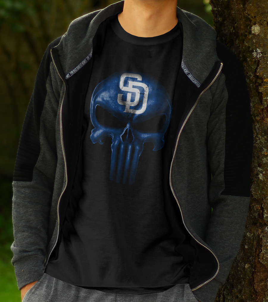 San Diego Padres Blue Skull Monogram T-Shirt