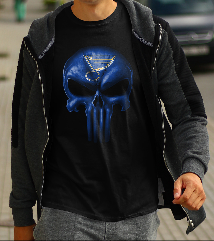 St Louis Blues Skull Logo Blue Punisher Style T-Shirt
