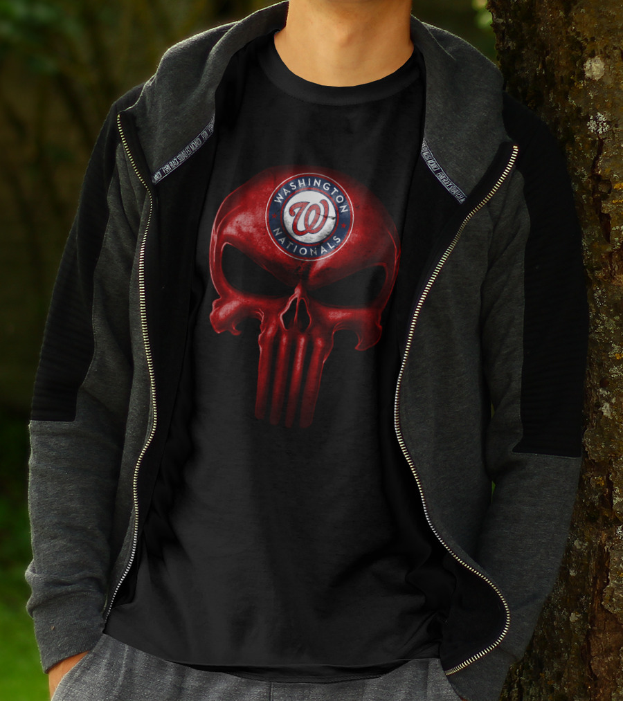 Washington Nationals Skull Logo Design Punisher Style T-Shirt