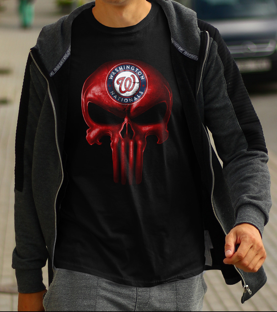 Washington Nationals Skull Logo Design Punisher Style T-Shirt