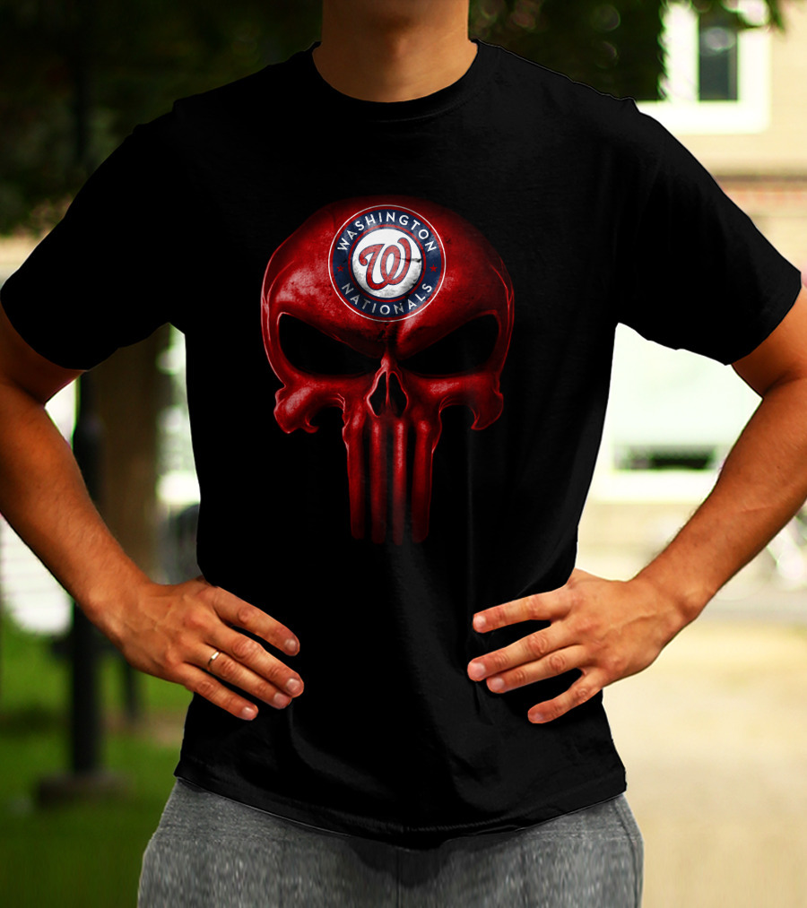 Washington Nationals Skull Logo Design Punisher Style T-Shirt