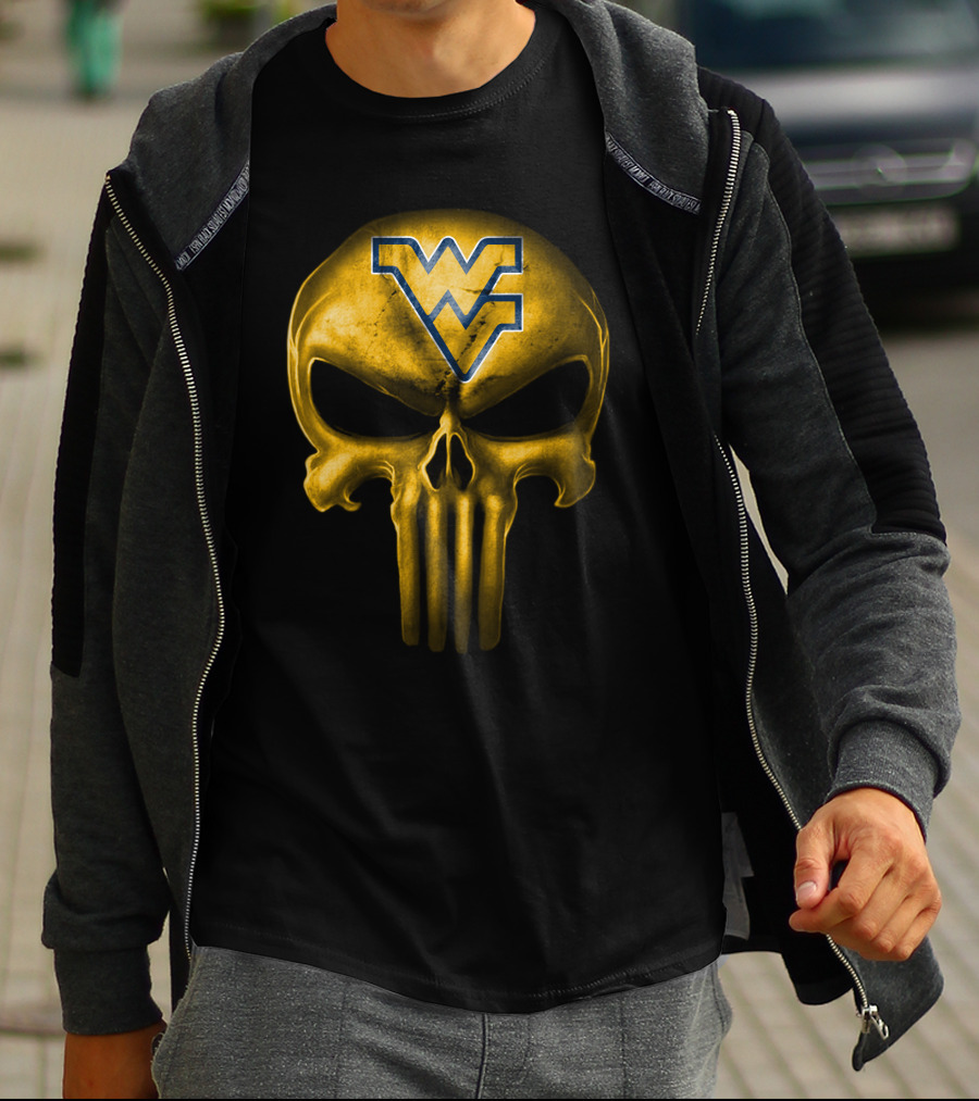 West Virginia Mountaineers Skull Punisher Logo Fusion T-Shirt
