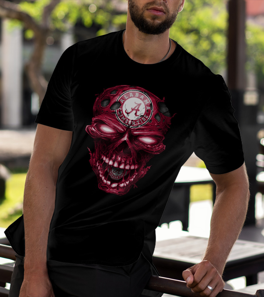 Alabama Crimson Tide Skull Crimson A Logo Dark Intense T-Shirt
