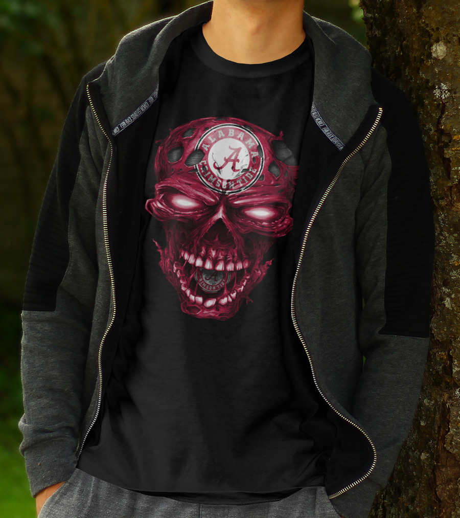 Alabama Crimson Tide Skull Crimson A Logo Dark Intense T-Shirt