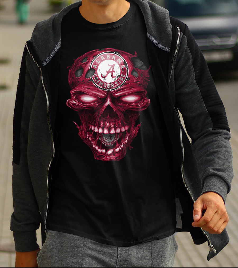 Alabama Crimson Tide Skull Crimson A Logo Dark Intense T-Shirt
