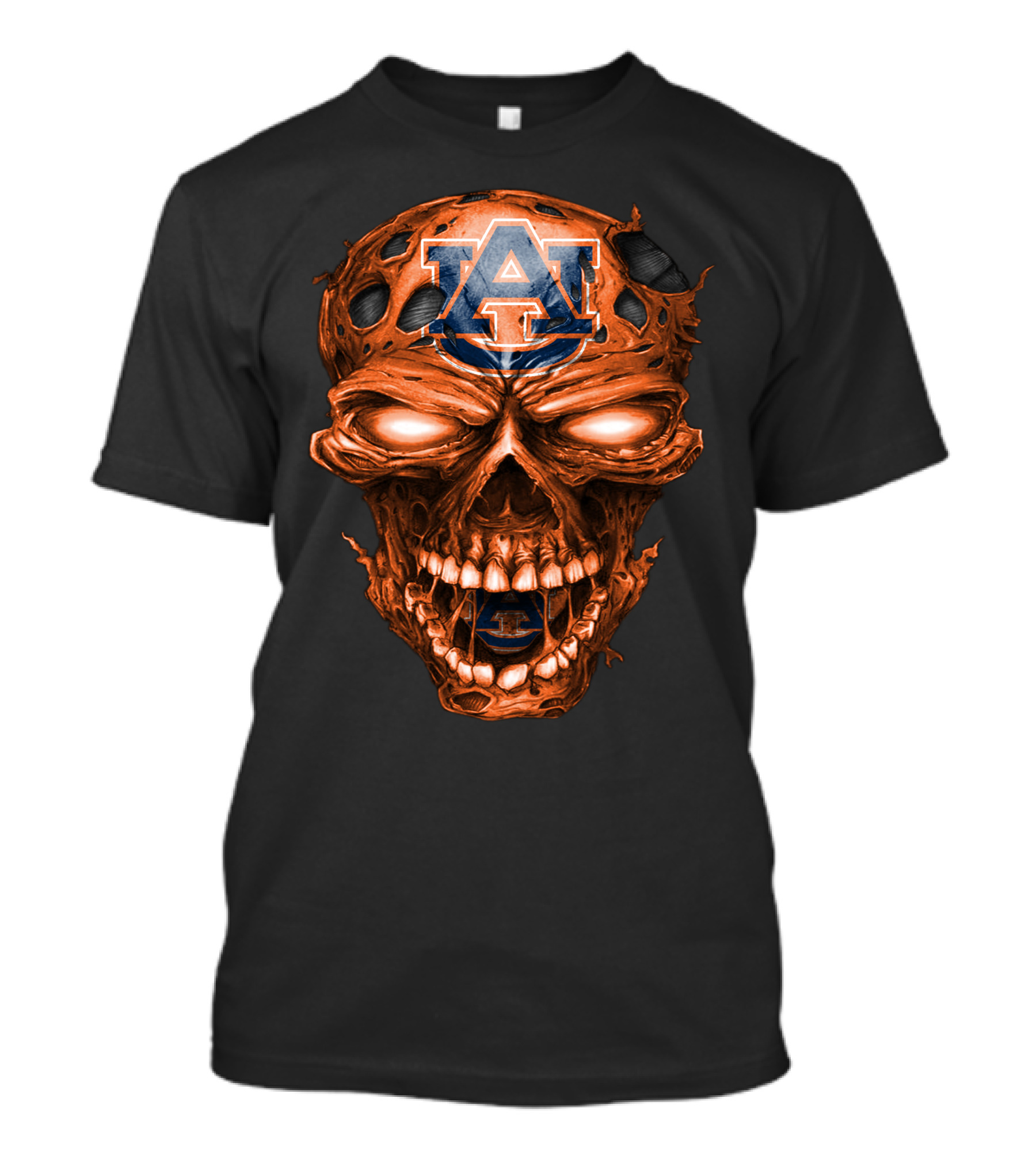 Auburn Tigers Skull With Auburn Logo And Fiery Eyes T-Shirt