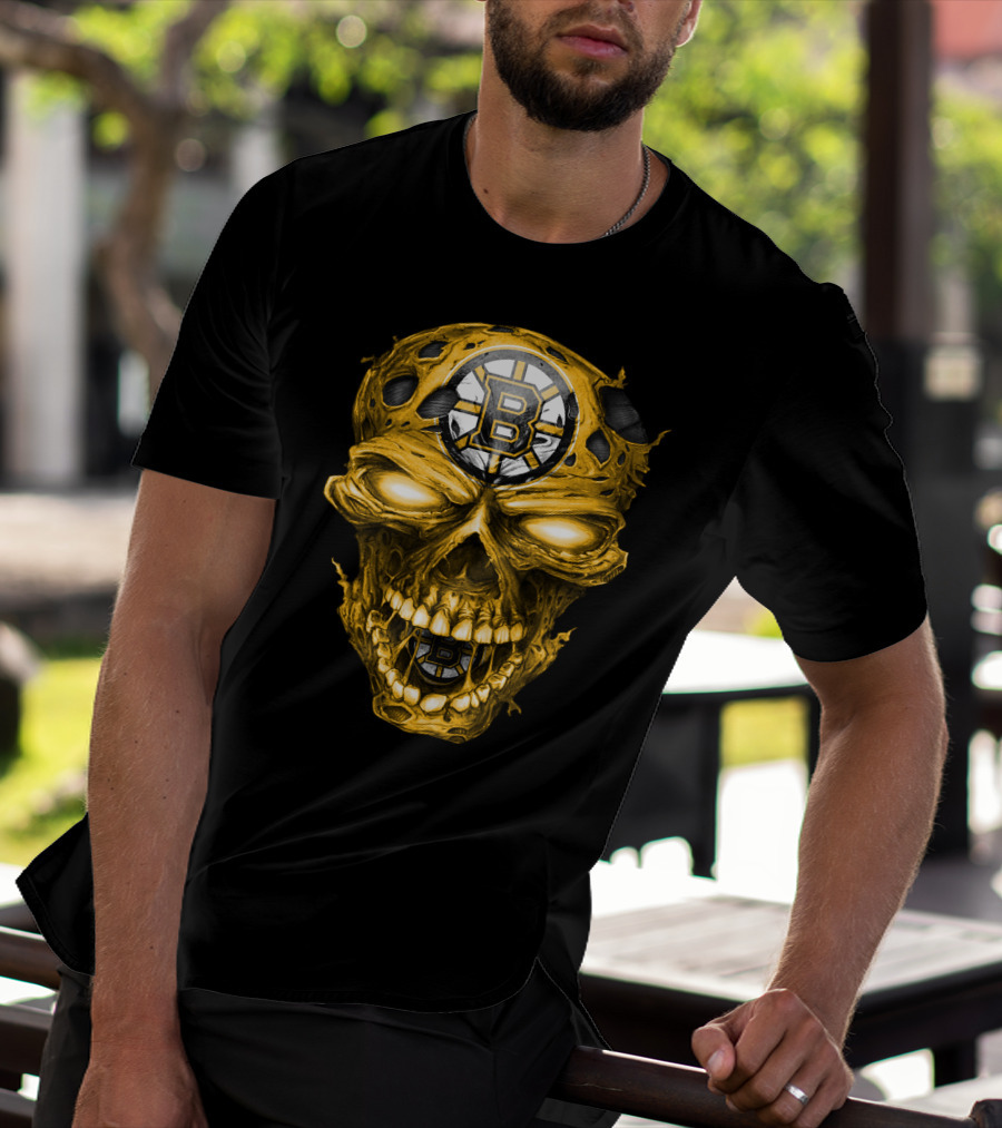 Boston Bruins Skull Yellow With Team T-Shirt