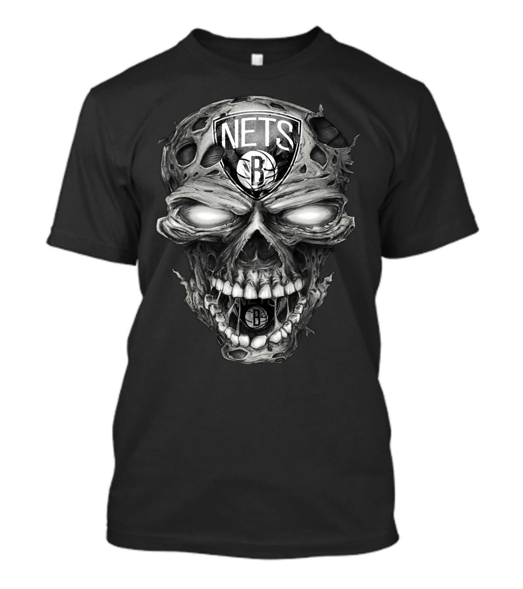 Brooklyn Nets Skull Logo With Dark And Edgy T-Shirt