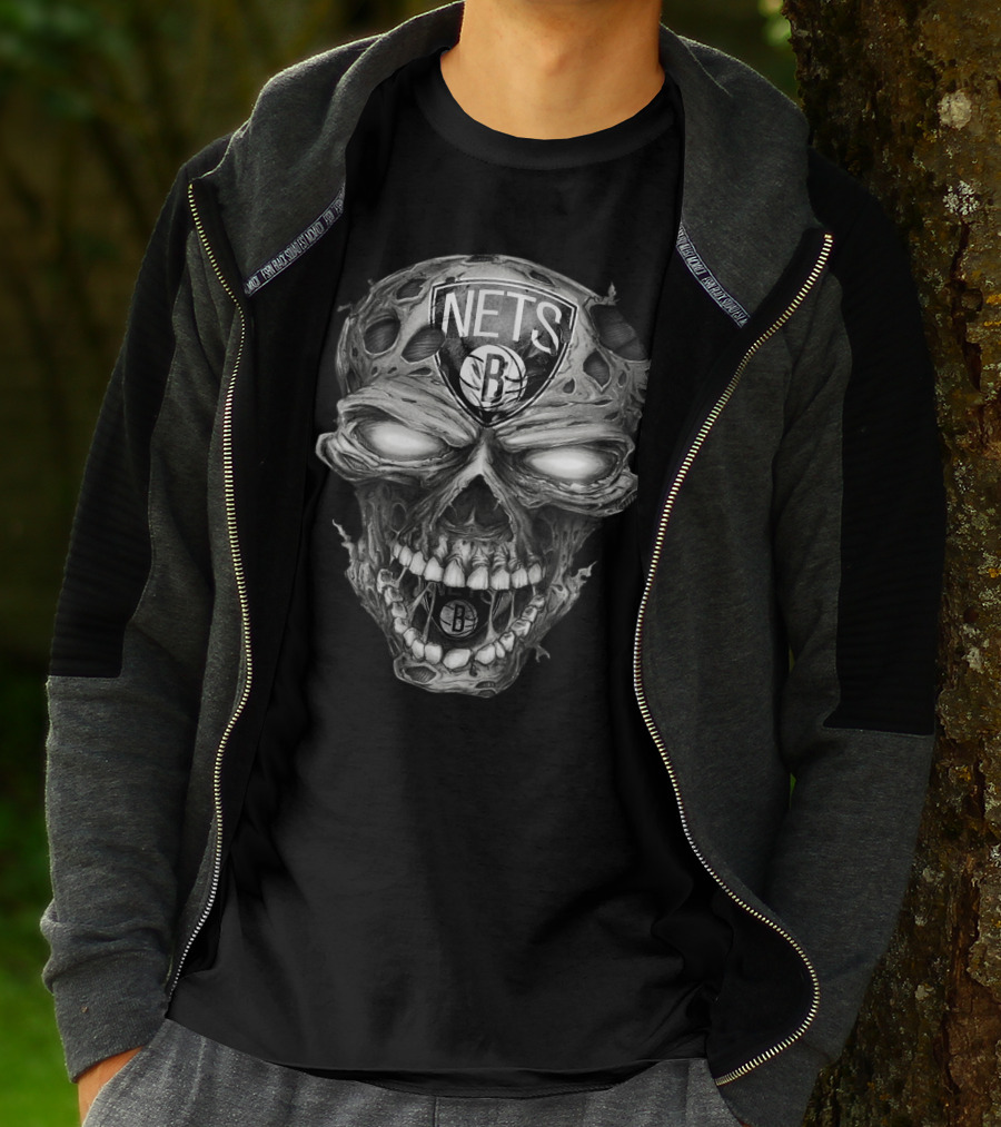 Brooklyn Nets Skull Logo With Dark And Edgy T-Shirt