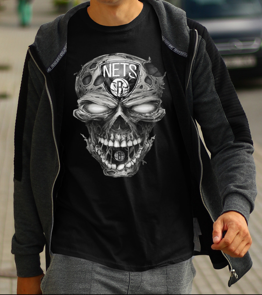 Brooklyn Nets Skull Logo With Dark And Edgy T-Shirt