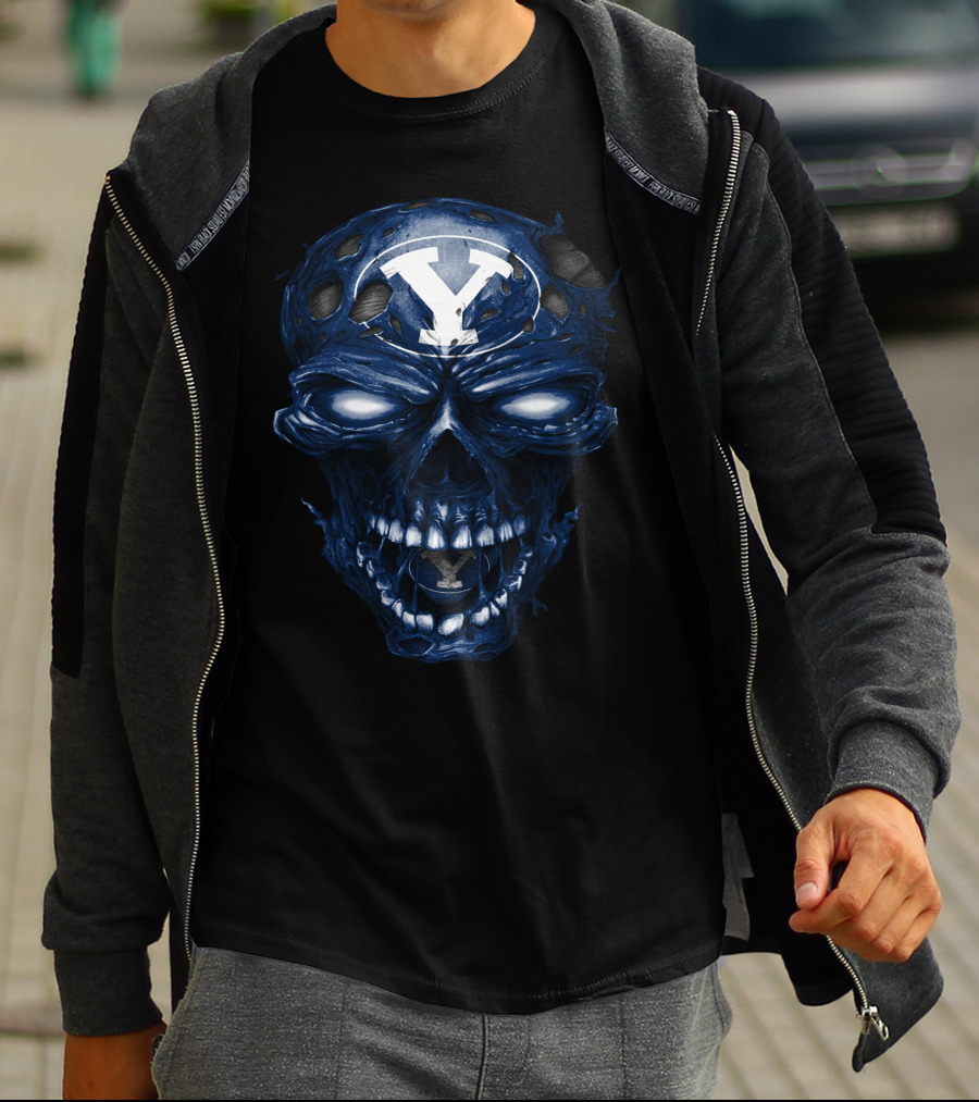 Byu Cougars Skull Football T-Shirt