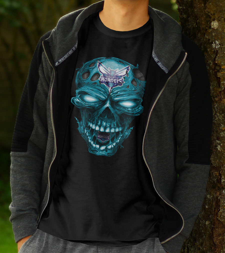 Charlotte Hornets Skull Logo Creepy Blue T-Shirt