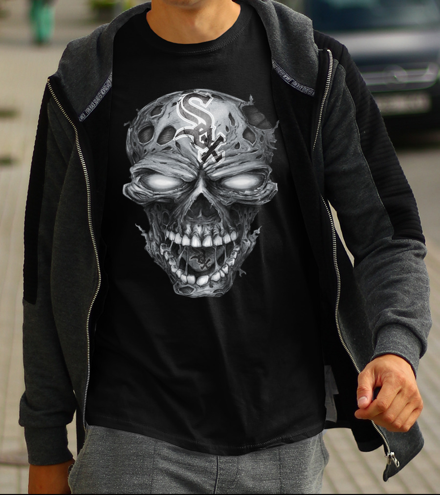 Chicago White Sox Skull With Team Logo And Hollow Eyes T-Shirt