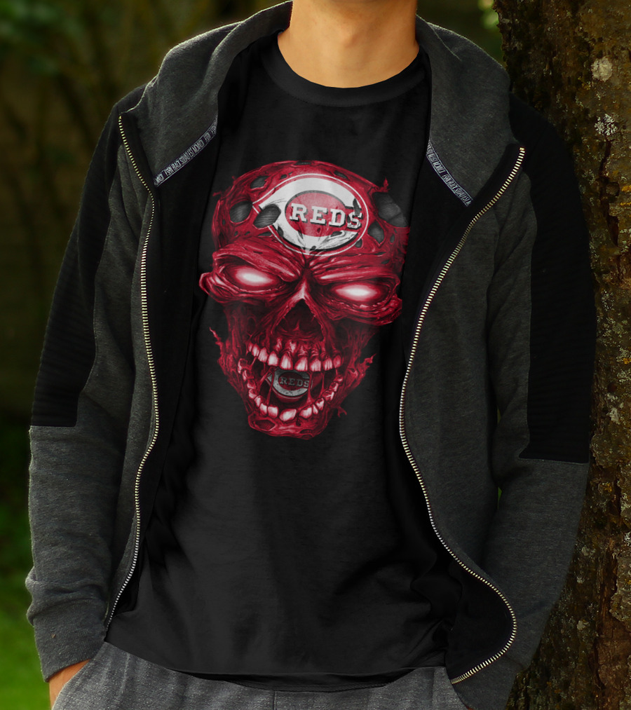Cincinnati Reds Skull Iconic Logo Imagery With Reds T-Shirt