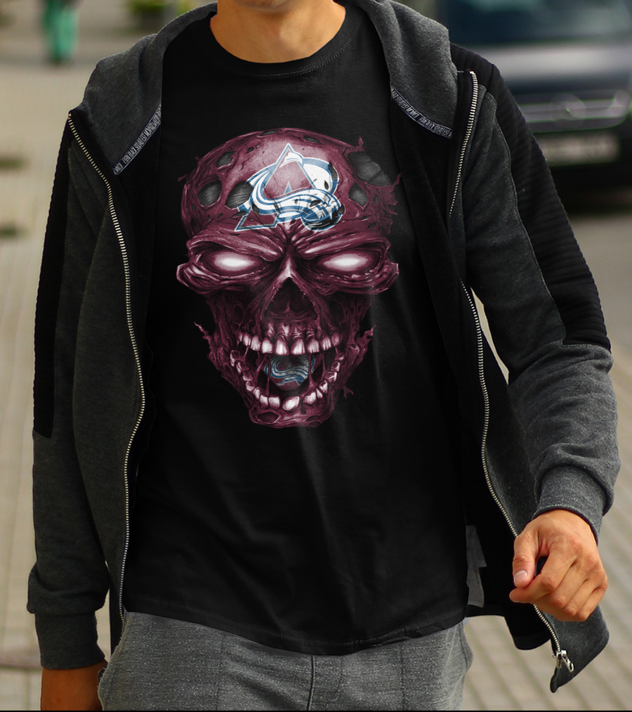 Colorado Avalanche Skull With Sports Logo Elements T-Shirt