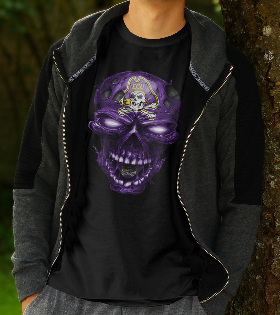 Ecu East Carolina Pirates Skull Purple Pirate T-Shirt