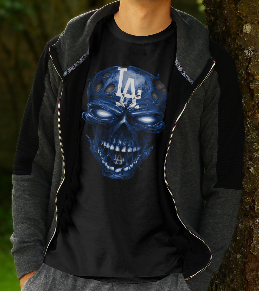 Los Angeles Dodgers Skull With La Logo And Blue Details T-Shirt