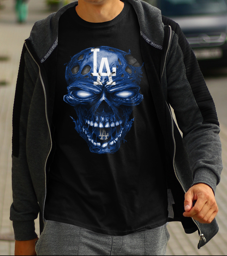 Los Angeles Dodgers Skull With La Logo And Blue Details T-Shirt