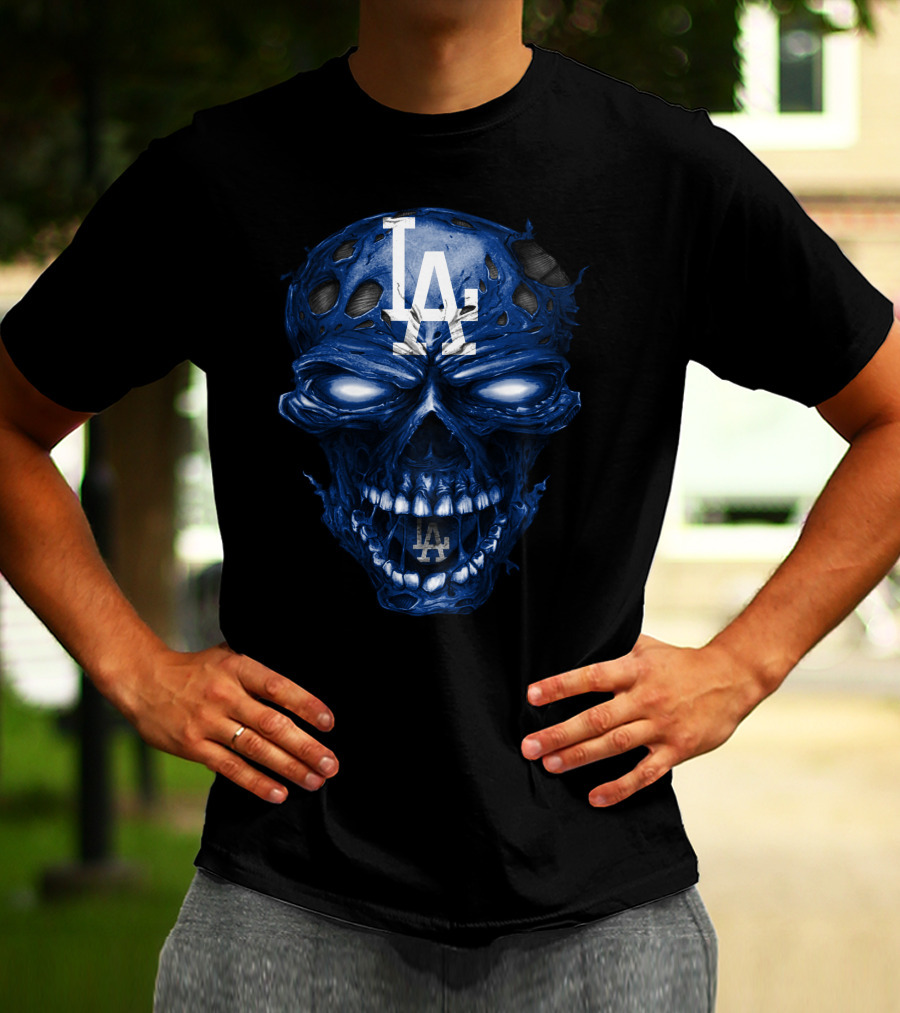 Los Angeles Dodgers Skull With La Logo And Blue Details T-Shirt