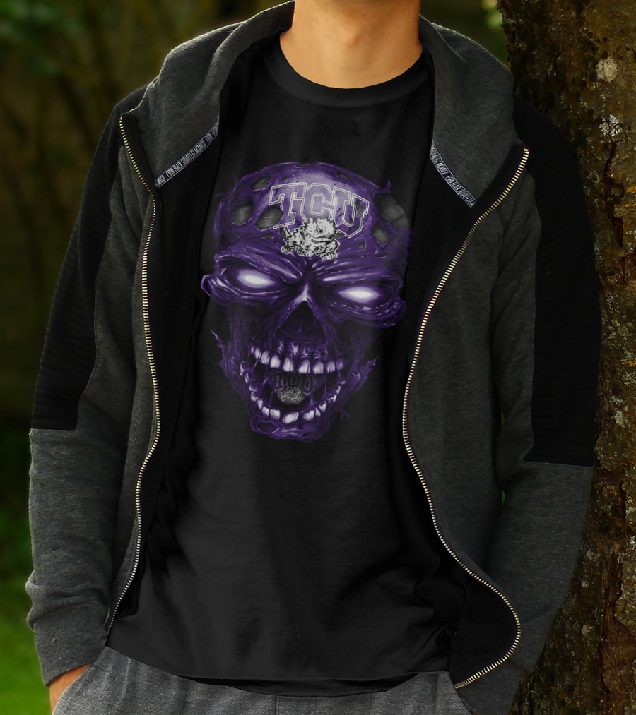 Tcu Horned Frogs Skull Purple Head With Frog And Bold Tcu T-Shirt