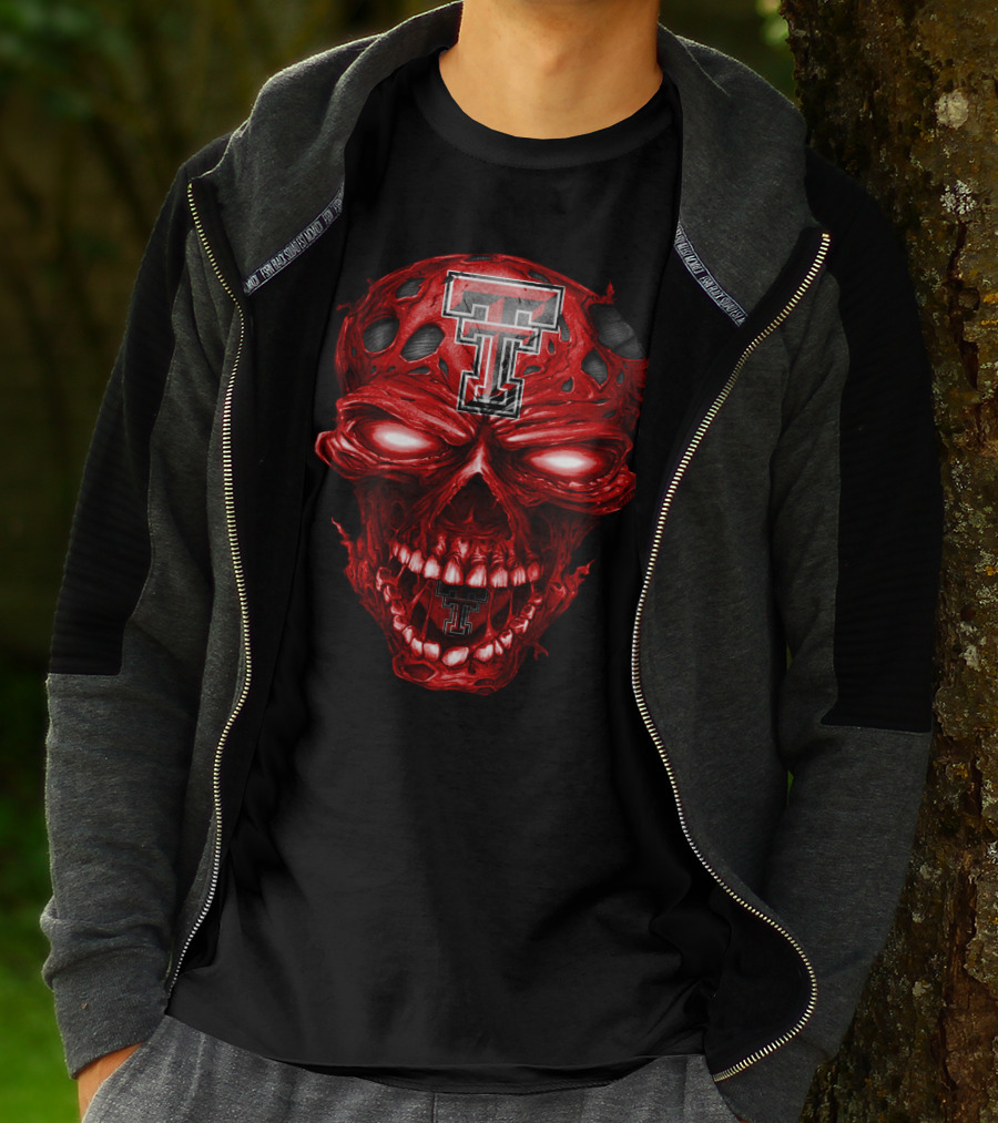 Texas Tech Red Raiders Tt Logo Red Skull T-Shirt