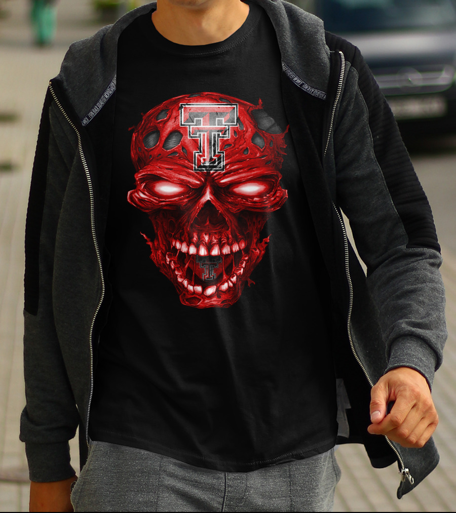 Texas Tech Red Raiders Tt Logo Red Skull T-Shirt