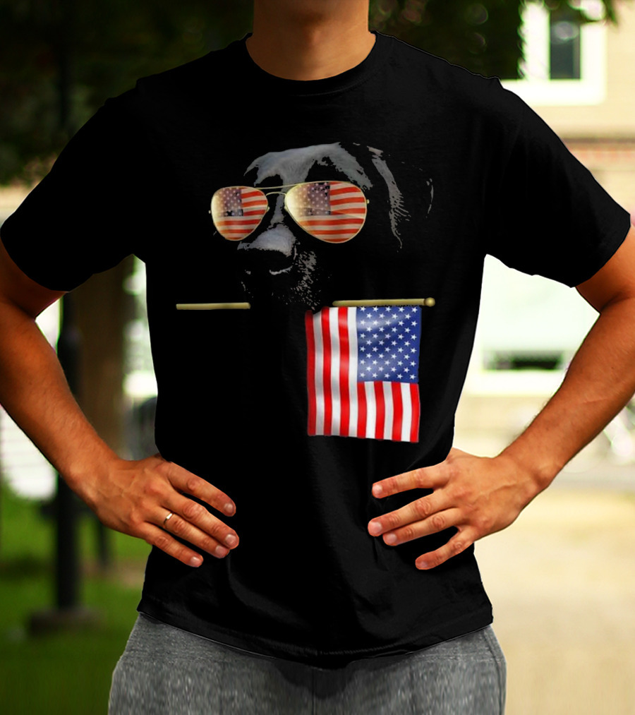 Patriotic Labrador With American Flag Shades Fourth Of July T-Shirt