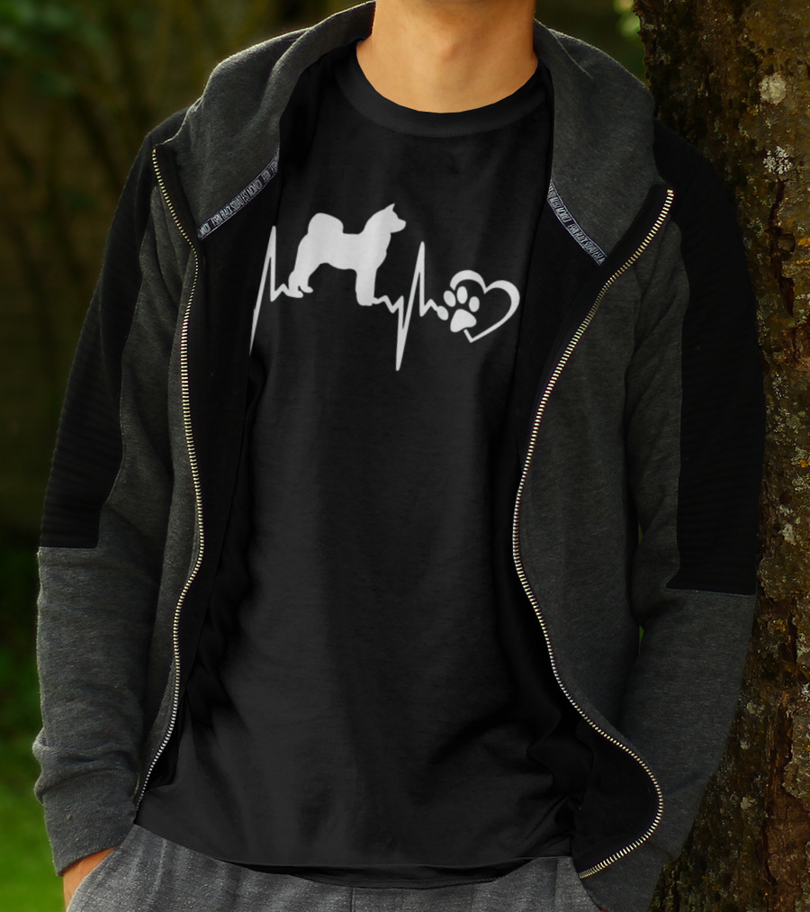 Akita Inu Dog Heartbeat With Paw Heart T-Shirt
