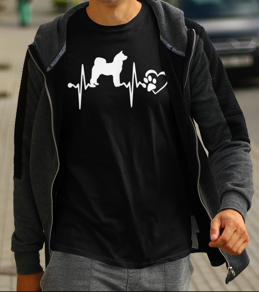 Akita Inu Dog Heartbeat With Paw Heart T-Shirt