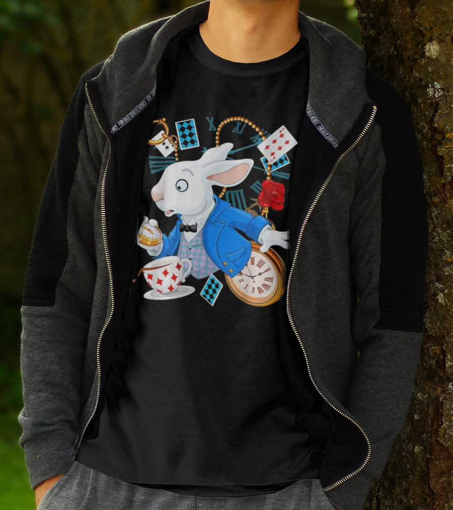 Alice In Wonderland White Rabbit Teacup Pocket Watch Playing Cards Classic T-Shirt