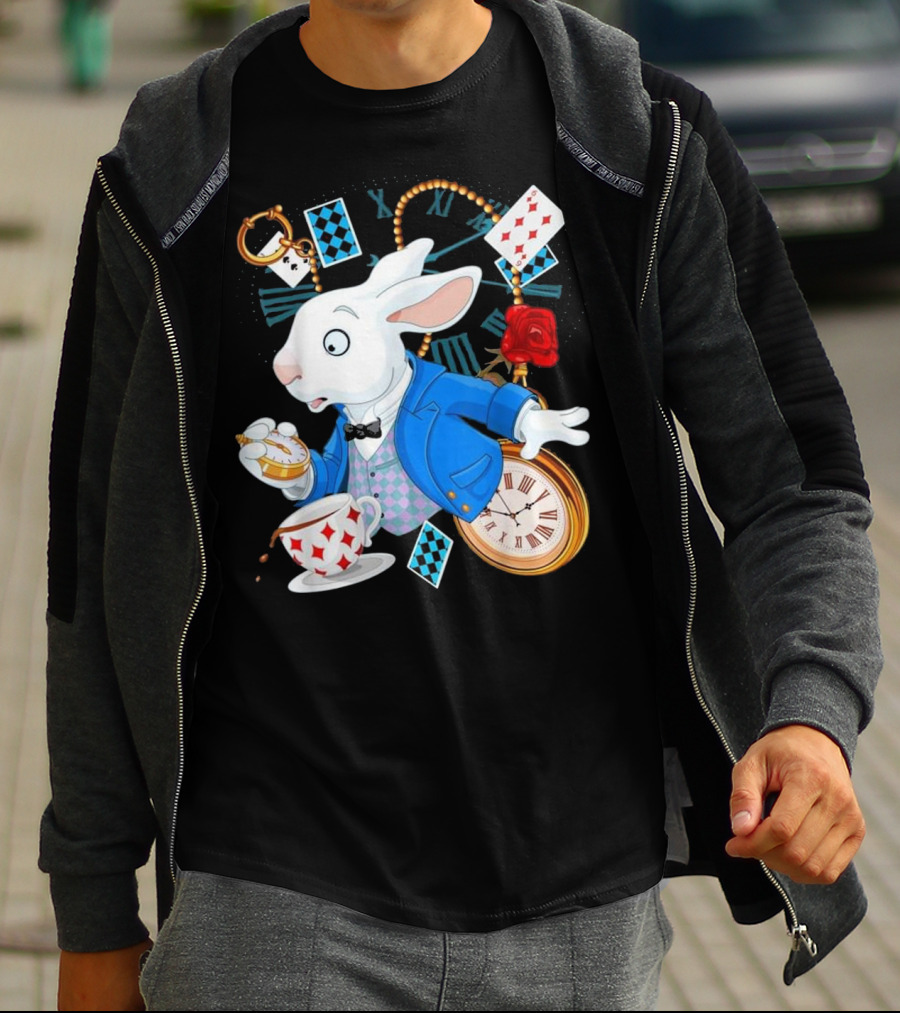 Alice In Wonderland White Rabbit Teacup Pocket Watch Playing Cards Classic T-Shirt