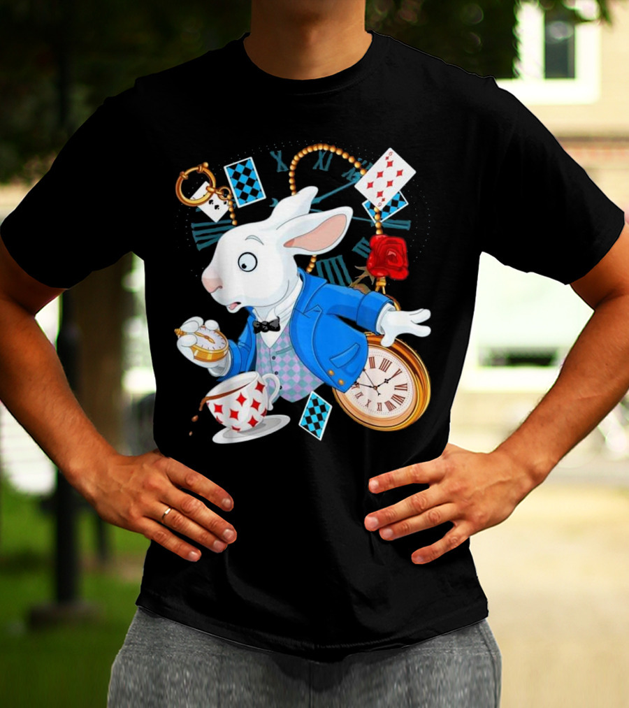 Alice In Wonderland White Rabbit Teacup Pocket Watch Playing Cards Classic T-Shirt