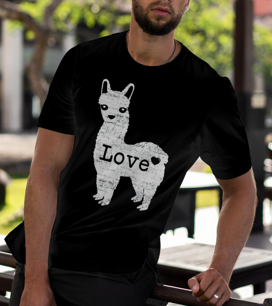 Llama Love Distressed Heart Design With Alpaca T-Shirt