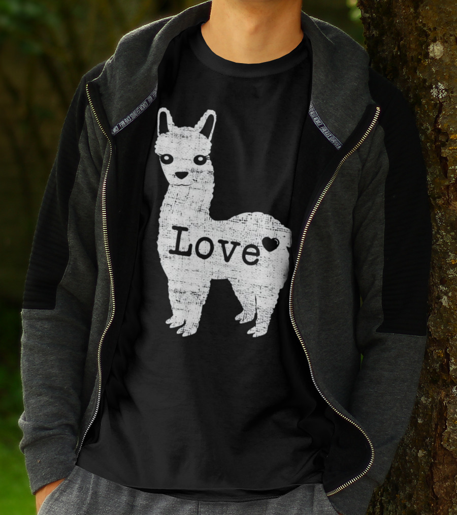 Llama Love Distressed Heart Design With Alpaca T-Shirt
