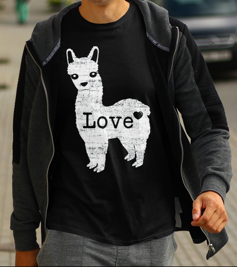 Llama Love Distressed Heart Design With Alpaca T-Shirt