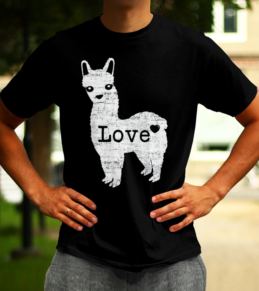 Llama Love Distressed Heart Design With Alpaca T-Shirt
