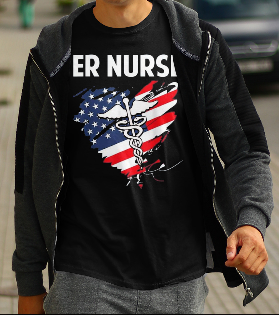 ER Nurse American Flag Caduceus Medical T-Shirt