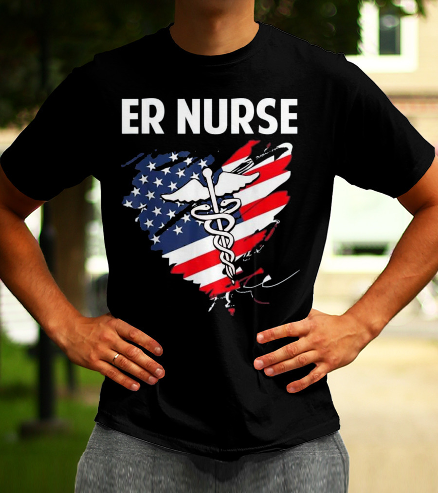 ER Nurse American Flag Caduceus Medical T-Shirt