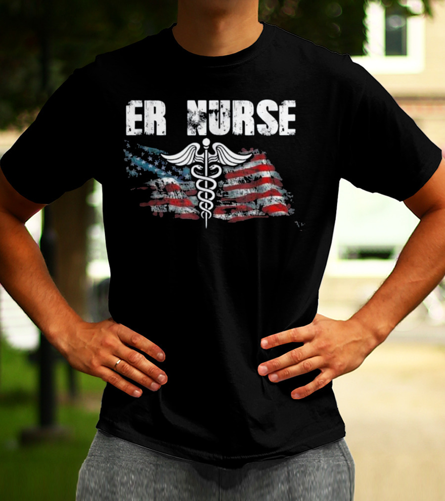 American Flag ER Nurse Caduceus T-Shirt