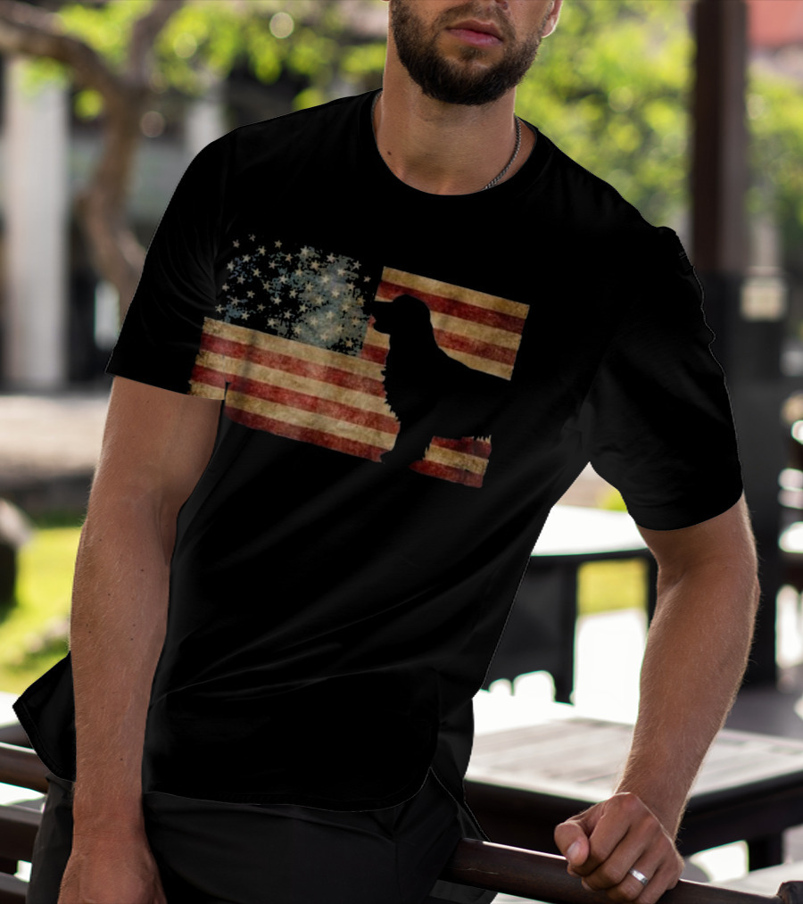 Golden Retriever Silhouette American Flag T-Shirt